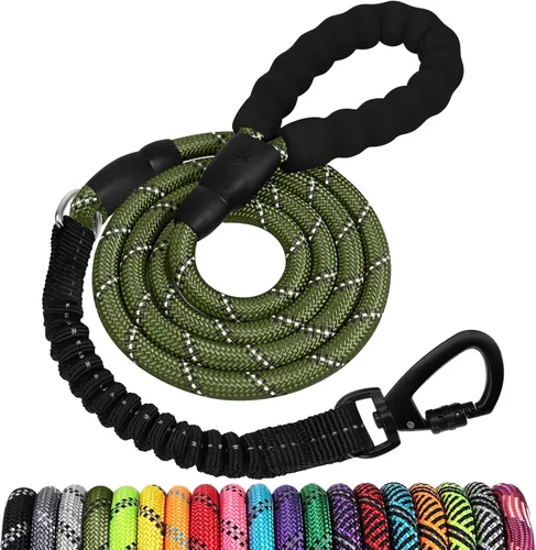 Vista 34 de Correa de perro de cuerda de 3 pies: correa resistente con gancho giratorio bloqueable, hilos reflectantes, bungee y asa acolchada - Correa
