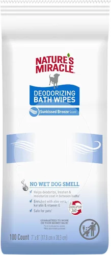 Vista 4 de Nature's Miracle Toallitas de baño desodorizantes para perros, 100 unidades, aroma a lavanda