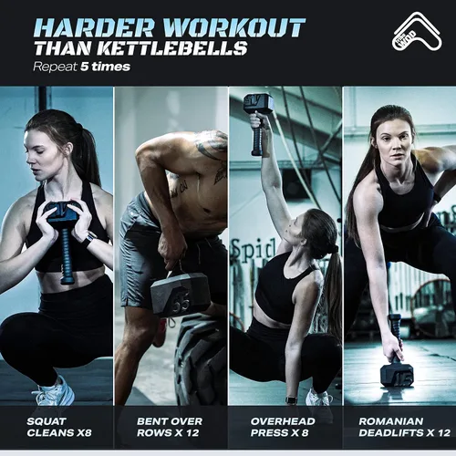 Vista 6 de Tribe WOD Hammer Kettlebell 15-70 libras + Ajustable Equipo de Entrenamiento Cruzado para Construcción Muscular, Cardio Fitness, Pesas