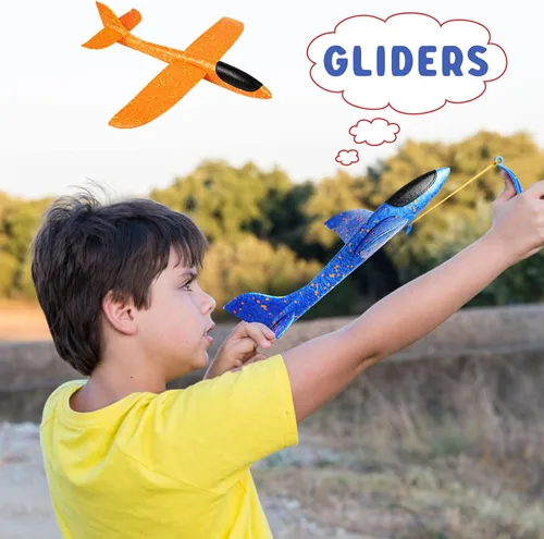 Vista 7 de VCOSTORE Paquete de 2 aviones de espuma de catapulta para niños, aviones planeadores de espuma de 13.3 pulgadas, aviones de espuma de poliestireno
