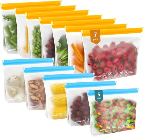 Vista 17 de IDEATECH Paquete de 12 bolsas de almacenamiento de alimentos aptas para lavavajillas, bolsas de congelador sin BPA, bolsas reutilizables