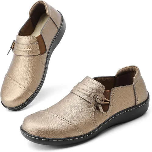 Vista 8 de LAZYPOP Mocasines de cuero clásicos y cómodos para mujer, bonitos zapatos de vestir informales, ligeros, para caminar, zapatos planos