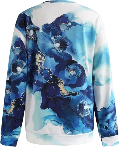 Vista 4 de FAMOORE Sudadera con capucha para mujer, casual, de manga larga, cuello redondo, estampado de flores, sin botones, talla 13 1