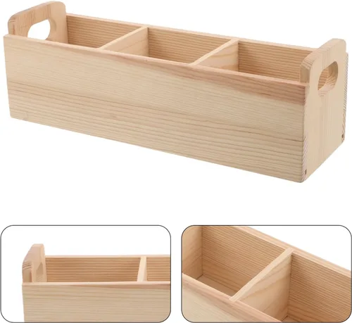 Vista 7 de Wooden Tea Box Organizer with Handle, 3-slot Farmhouse Storage