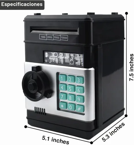 Vista 4 de HUSAN Alcancía para niños, código electrónico de contraseña, banco de dinero, cajero automático, caja de monedas para niños y niñas (negro)