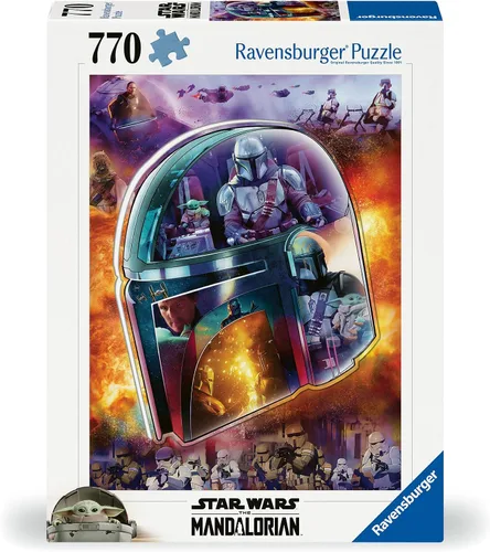 Vista 2 de Ravensburger Star Wars: The Mandalorian's Helmet - Rompecabezas de 759 piezas en forma Diseño de pieza único Tecnología Softclick Regalo ideal