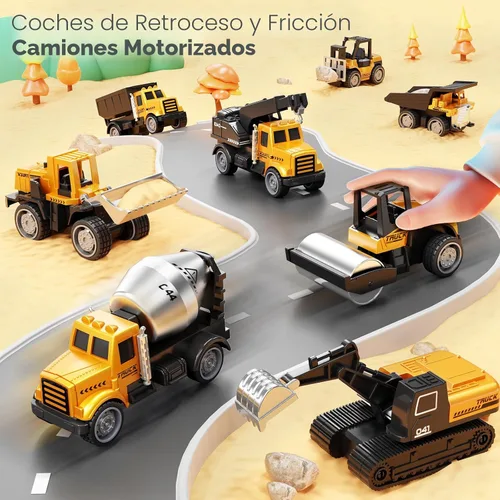 Vista 4 de HONGTUO Mini vehículos de construcción de aleación, juego de 8 piezas de juguetes de construcción fundidos a presión, excavadoras, camión mezclador