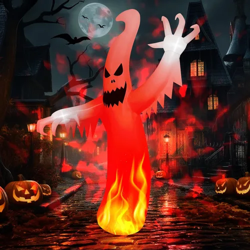 Vista 2 de MGparty Fantasma inflable de Halloween de 8 pies de alto, decoraciones al aire libre, fantasma espeluznante hinchable de jardín con LED integrados