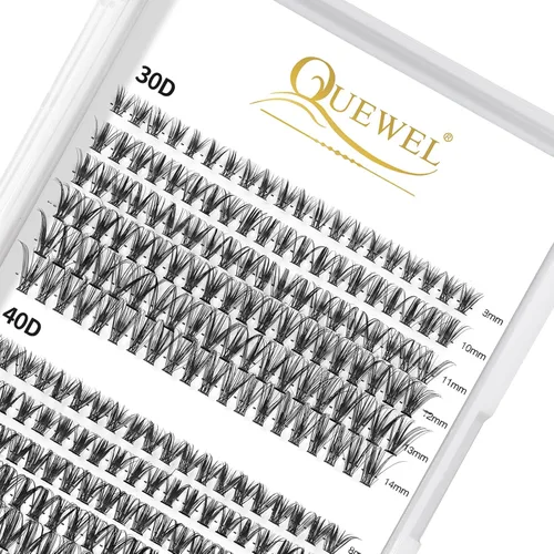 Vista 36 de Kit de racimos de pestañas QUEWEL, 320 piezas, extensiones de pestañas en racimo de 30D, racimos de pestañas de 9-16mm, kit de pestañas dispersas