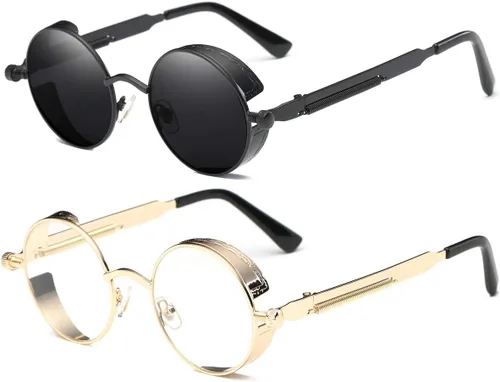 Vista 71 de Dollger Gafas de sol vintage Steampunk Retro Metal Round Circle Frame