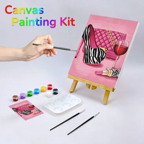 Vista 2 de VOCHIC Kit de pintura de lienzo predibujado para adultos para pintura, kit de fiesta, pintura y sorbo, suministros de fiesta, lienzo de 8 x 10