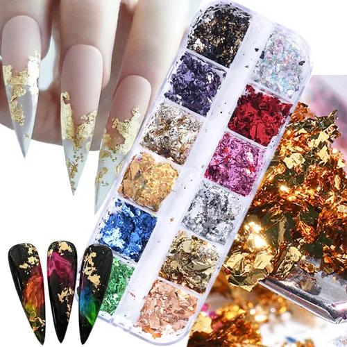 Vista 17 de Lentejas de purpurina camaleón para uñas, lentejuelas de arte de uñas holográficas 3D con gradiente láser, polvo de purpurina brillante en gel UV