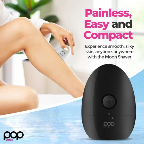 Vista 3 de Pop Sonic Moon Shaver (negro) - Afeitadoras faciales y corporales para hombres y mujeres - 3 cabezales giratorios flotantes con tapa extraíble