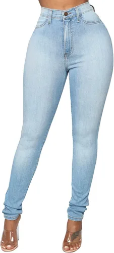 Vista 21 de KUNMI - Pantalones de mezclilla clásicos de cintura alta para mujer, elásticos, con efecto de levantamiento de glúteos, ajustados