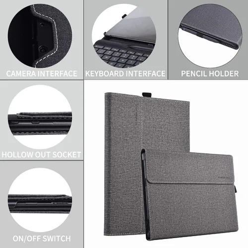 Vista 7 de Funda para Surface Pro 8 de 13 pulgadas 2021, compatible con teclado tipo y soporte, funda de piel sintética de alta calidad con múltiples ángulos