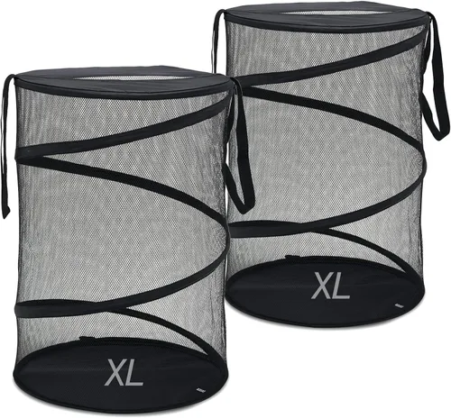 Vista 11 de Cesta de lavandería emergente de malla Seiritex 115L, cesta de lavandería plegable de gran capacidad extra, cesta de almacenamiento de ropa plegable