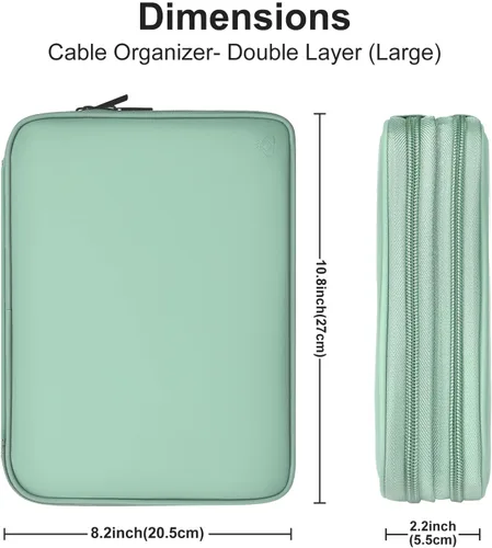 Vista 6 de Organizador de cables de cuero para viaje, impermeable, organizador de cables de viaje, portátil, organizador técnico, estuche de viaje para Verde