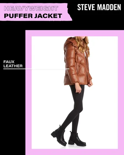 Vista 5 de Steve Madden Chaqueta para niña Abrigo acolchado de cuero sintético pesado para niñas (4-16)