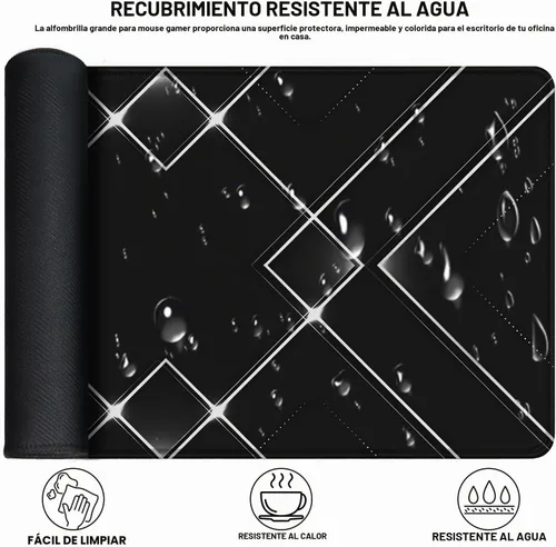 Vista 3 de Alfombrilla de mouse grande extendida para juegos, XXL, impermeable, para teclado de computadora, con base de goma antideslizante, borde cosido
