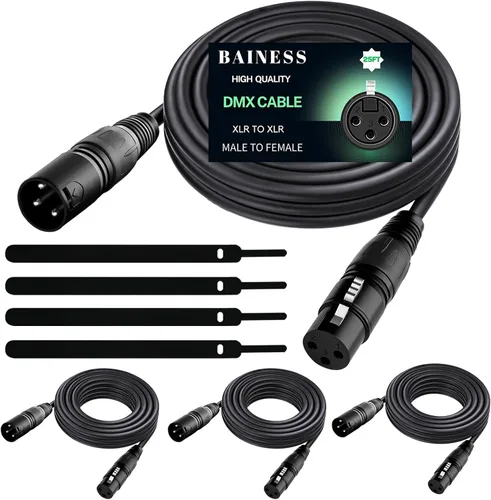 Vista 10 de Cable DMX flexible de 10 pies de señal XLR macho a hembra, cable DMX para iluminación de escenario, luces de DJ, cabezal móvil y accesorios LED par