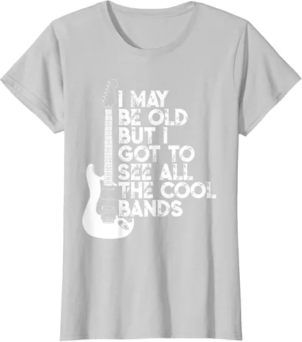 Vista 19 de Camiseta con texto en inglés "I May Be Old But I Got to See All The Cool Bands" Negro