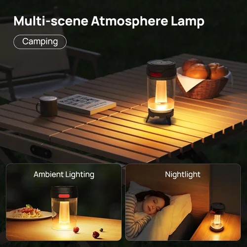 Vista 9 de Consciot Linterna LED para campamento, recargable USB-C, 5 modos de luz, 3 temperaturas de color, batería de 4400 mAh, diseño sin desmontaje