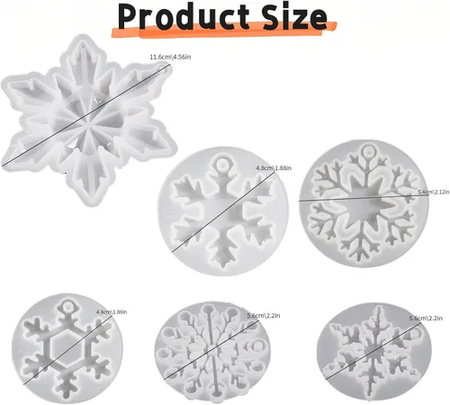 Vista 7 de Moldes de resina para llavero de silicona con agujero, 6 moldes de silicona de Navidad con 2 llaveros, adorno colgante de árbol de Navidad con copos