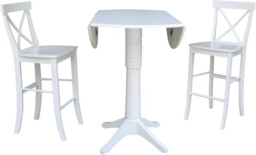 Vista 3 de International Concepts - Taburetes redondos con pedestal de 42 pulgadas, 2 alturas de bar, color blanco
