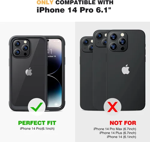 Vista 7 de Diaclara - Funda diseñada para iPhone 14 Pro de 6.1 pulgadas, resistente, de cuerpo completo, con protector de pantalla sensible al tacto y Negro