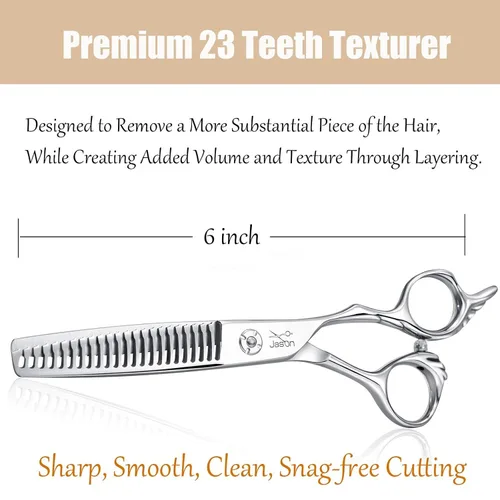 Vista 6 de JASON Juego de tijeras para el cabello de 6 pulgadas, tijeras de peluquería de oro negro + tijeras de textura plateada para mujeres y hombres