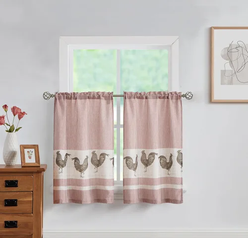 Vista 10 de SXZJTEX Farmhouse Rooster - Cortinas rústicas de estilo bohemio para cocina, paneles con dobladillo para cortinero, para sala de estar, cocina, baño