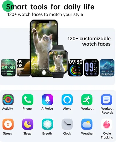 Vista 7 de Relojes inteligentes para mujeres y hombres, reloj inteligente Alexa HD de 1.83 pulgadas para Android y iPhone (llamadas/SMS/recordatorios), reloj