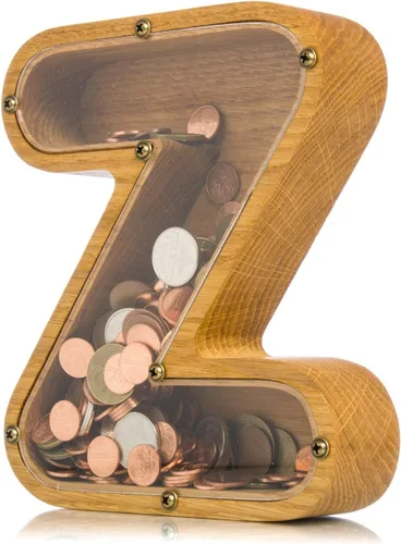Vista 26 de Alcancía de madera personalizada con letra para niños, niñas y adultos, bancos de monedas de madera de roble duradero, 3 tamaños para elegir