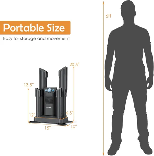 Vista 7 de COSTWAY Boot Dryer, Shoe Dryer with 180 Mins Timer & Heating Blower, Ozone Disinfection, Extendable Design