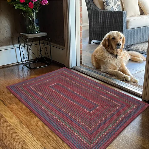 Vista 116 de Homespice Apple Pie - Alfombra ovalada roja de 2 x 3 pies, alfombra de cocina trenzada para decoración primitiva y rústica, reversible, yute sin