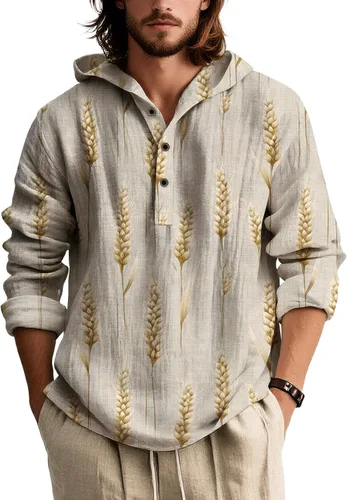 Vista 8 de Sudaderas con capucha con estampado floral retro para hombre, estilo bohemio, con botones, manga larga, sudaderas de gran