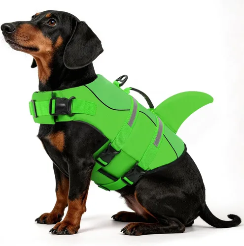 Vista 28 de Queenmore Chaleco Salvavidas para Perros Tiburón, Chaleco de Natación de Alta Flotabilidad, Chalecos Salvavidas para Perros Ajustables y Fáciles
