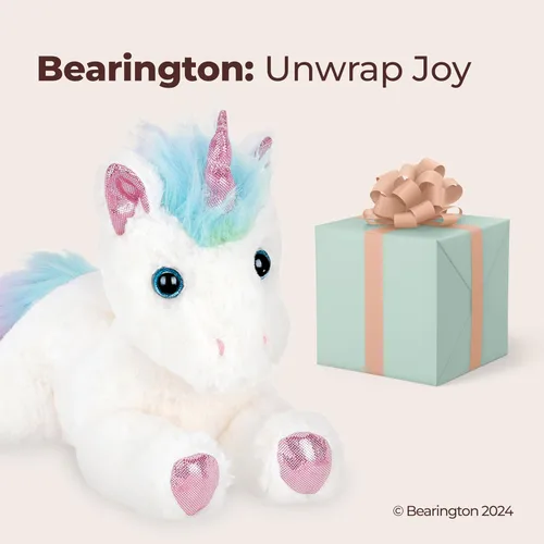 Vista 5 de Bearington Rainbow Shimmers - Animal de peluche unicornio blanco esponjoso y tierno de 10 pulgadas con pelaje de felpa suave para jugar y abrazar