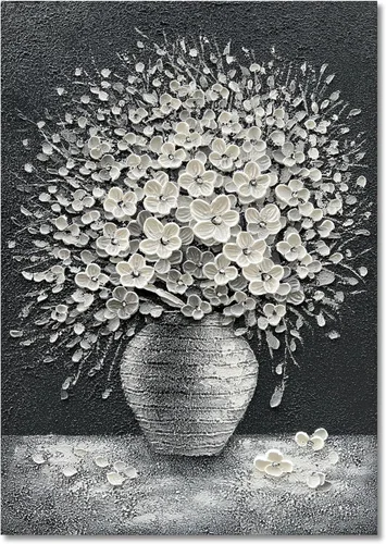 Vista 23 de Epicler art Pintura al óleo decorativa de flores 3D moradas pintadas a mano, arte de pared decorativo de pared de flores, arte moderno, sala
