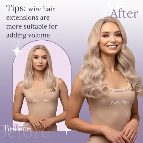 Vista 5 de Fshine - Extensiones de cabello con hilo invisible de 12 pulgadas, color rubio ceniza con reflejos de rubio decolorado, pieza de cabello humano real