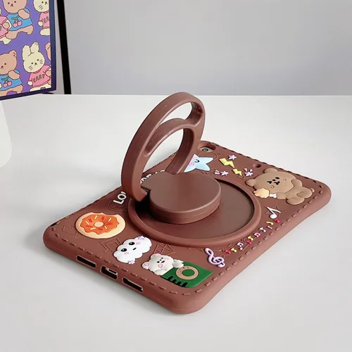 Vista 8 de Funda para Samsung Galaxy Tab S6 Lite P610/P615 de 10.4 pulgadas, silicona suave con patrón de oso marrón con cordón y soporte plegable a prueba
