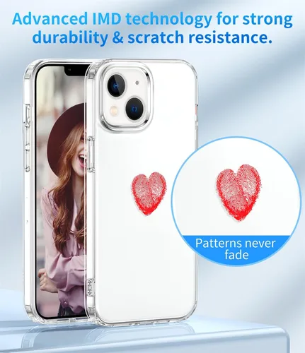 Vista 6 de ZQWY Funda compatible con iPhone 14/iPhone 13, estética transparente con diseño con protector de pantalla, protector de lente de cámara, a prueba