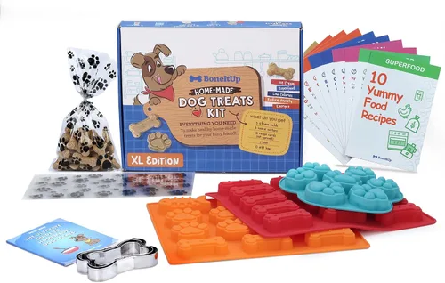 Vista 9 de BoneItUp Kit para hacer golosinas para perros, todo en uno, juego de galletas de bricolaje con 3 moldes de silicona reutilizables para perros, 3