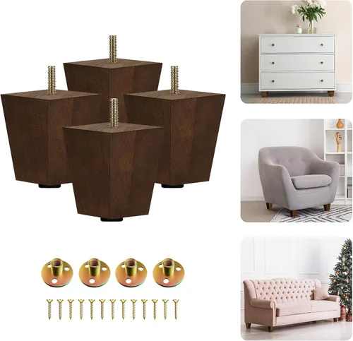 Vista 20 de Yes4All Juego de 4 Patas de Muebles de Madera Redondas de 4 Pulgadas - Pies de Repuesto de Madera para Sofá, Cama, Banco - Patas Cónicas Ajustables