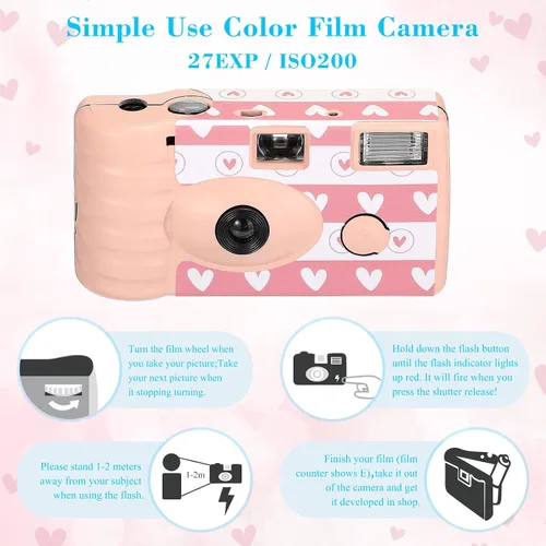 Vista 4 de Paquete de 3 cámaras desechables para boda, cámara de película a color de uso simple con flash cámaras desechables para reuniones de boda, viajes