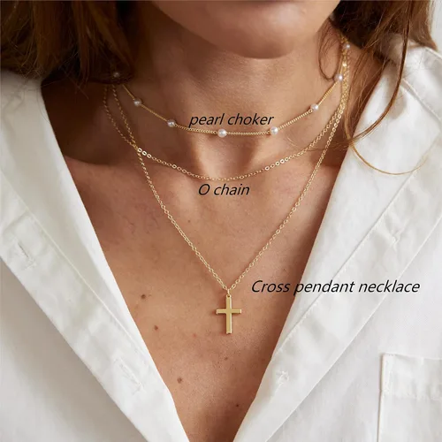 Vista 5 de VIROMY - Delicado collar de oro para mujer, chapado en oro de 14 quilates, collar de satélite de triple capa, collar de clip con cadena
