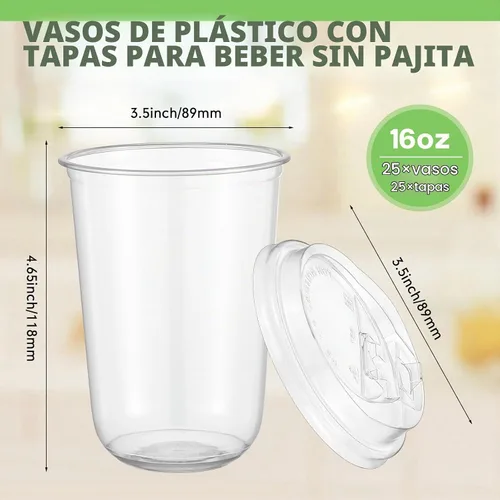 Vista 3 de Baderke 25 juegos de vasos desechables de plástico helado con tapas, transparentes, 16 onzas