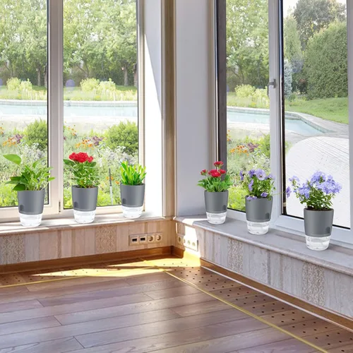 Vista 7 de ShineMe Macetas de Riego Automático, Macetas de 4.1 Pulgadas de Riego Automático para Plantas de Interior, Juego de 6 Macetas de Plástico