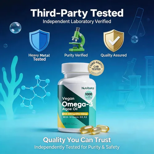 Vista 6 de Suplemento de aceite de algas omega-3 vegano con DHA 300 mg y EPA 150 mg, Omega-3 a base de plantas con vitamina D3 y K2, cápsulas blandas de aceite