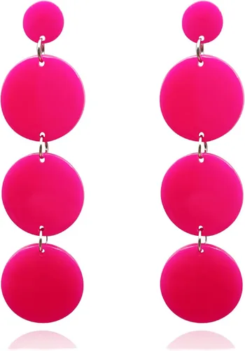 Vista 6 de Aretes colgantes redondos de neón de los años 80, aretes colgantes de disco circular de acrílico para mujer Negro